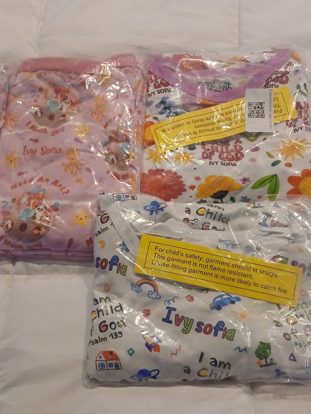 3 'Ivy Sofia' Personalized Zumbamboo Pajama Top and Pants Sets